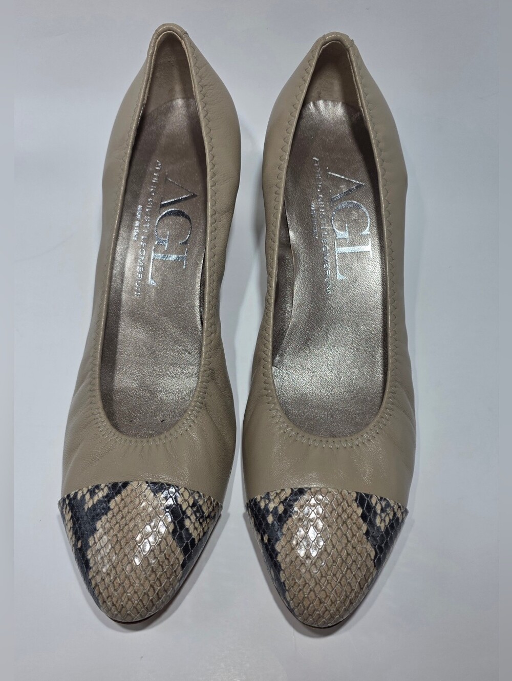 AGL Attilio Giusti Leombruni Women's Leather Pumps Snake Cap Toe EU 42 Italy - Picture 7 of 13